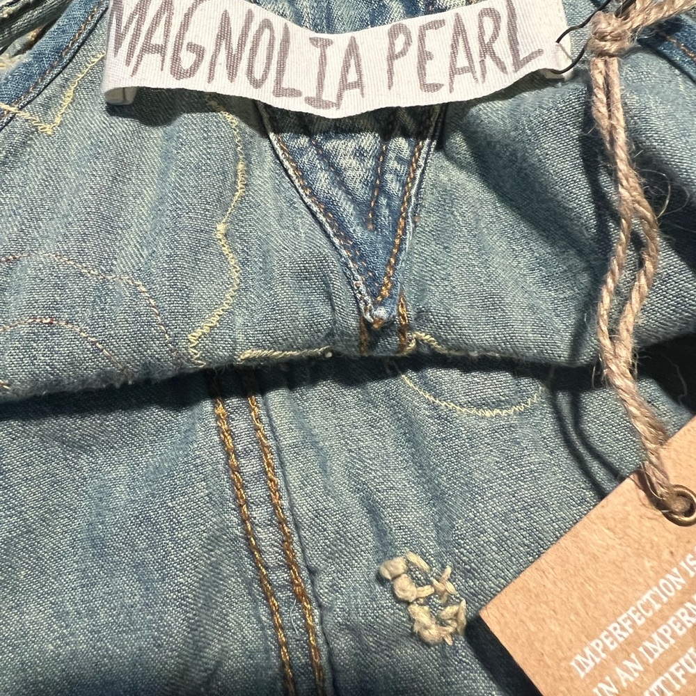 Magnolia Pearl/Free People Floral Appliqué Denim Overalls - Vintage - OS - NWT - Picture 14 of 16
